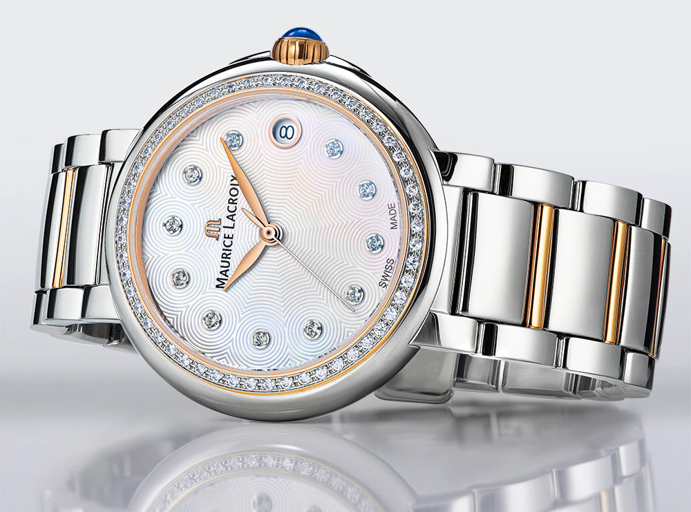 Maurice Lacroix Fiaba Date Diamonds White Mother of Pearl Dial Two Tone Steel Strap Watch for Women - FA1007-PVP23-170-1 Watches Maurice Lacroix   