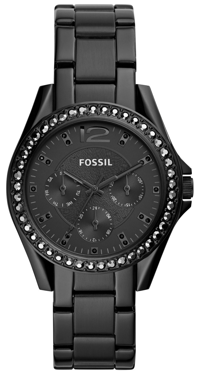 Fossil Riley Multifunction Black Dial Black Steel Strap Watch for Women - ES4519 Watches Fossil   