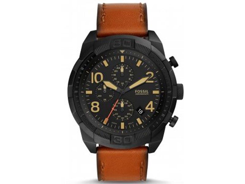 Fossil Bronson Black Dial Brown Leather Strap Watch for Men - FS5714 Watches Fossil   