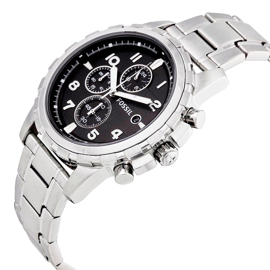 Fossil Dean Chronograph Black Dial Silver Steel Strap Watch for Men - FS4542 Watches Fossil   