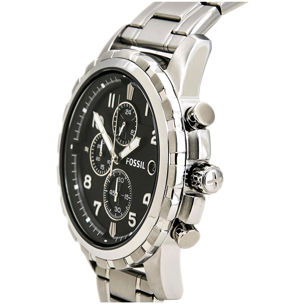 Fossil Dean Chronograph Black Dial Silver Steel Strap Watch for Men - FS4542 Watches Fossil   