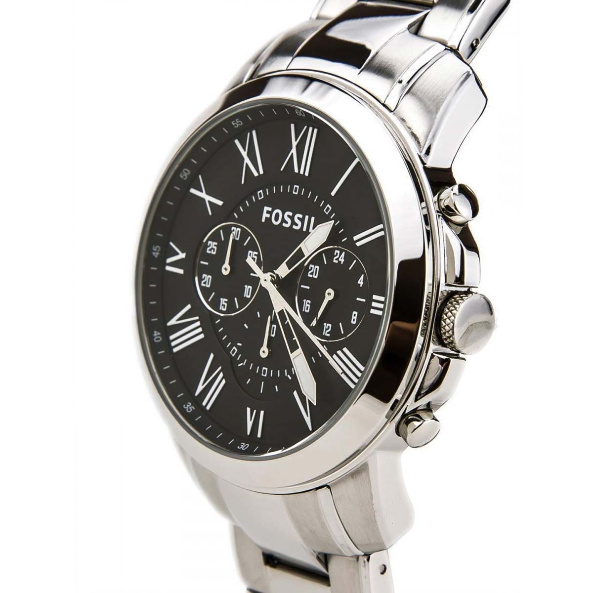 Fossil Grant Chronograph Black Dial Silver Steel Strap Watch for Men - FS4736 Watches Fossil   