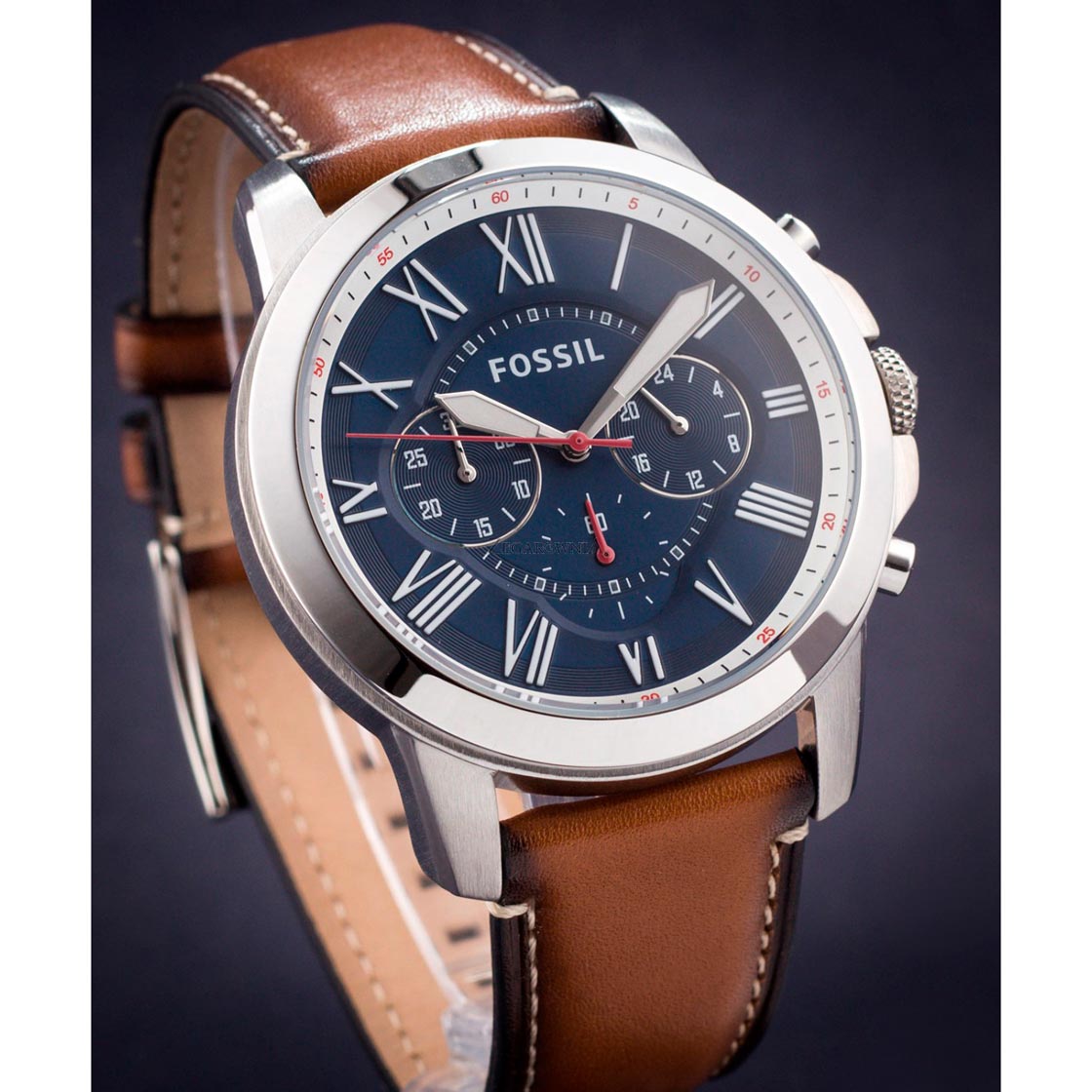 Fossil Grant Chronograph Blue Dial Brown Leather Strap Watch for Men - FS5210 Watches Fossil   