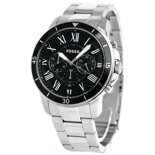 Fossil Grant Sport Chronograph Black Dial Silver Steel Strap Watch for Men - FS5236 Watches Fossil   