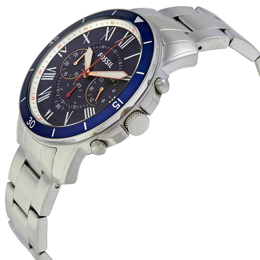 Fossil Grant Sport Chronograph Blue Dial Silver Steel Strap Watch for Men - FS5238 Watches Fossil   