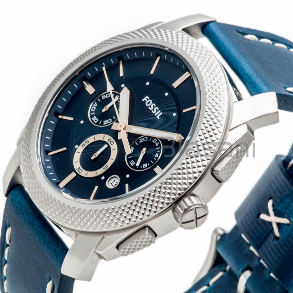 Fossil Machine Chronograph Blue Dial Blue Leather Strap Watch for Men - FS5262 Watches Fossil   