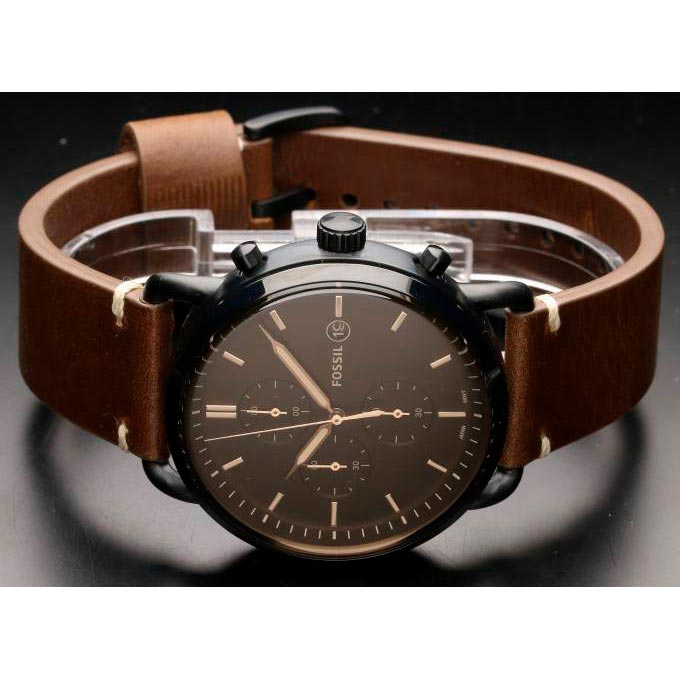 Fossil Commuter Chronograph Black Dial Brown Leather Strap Watch for Men - FS5403 Watches Fossil   