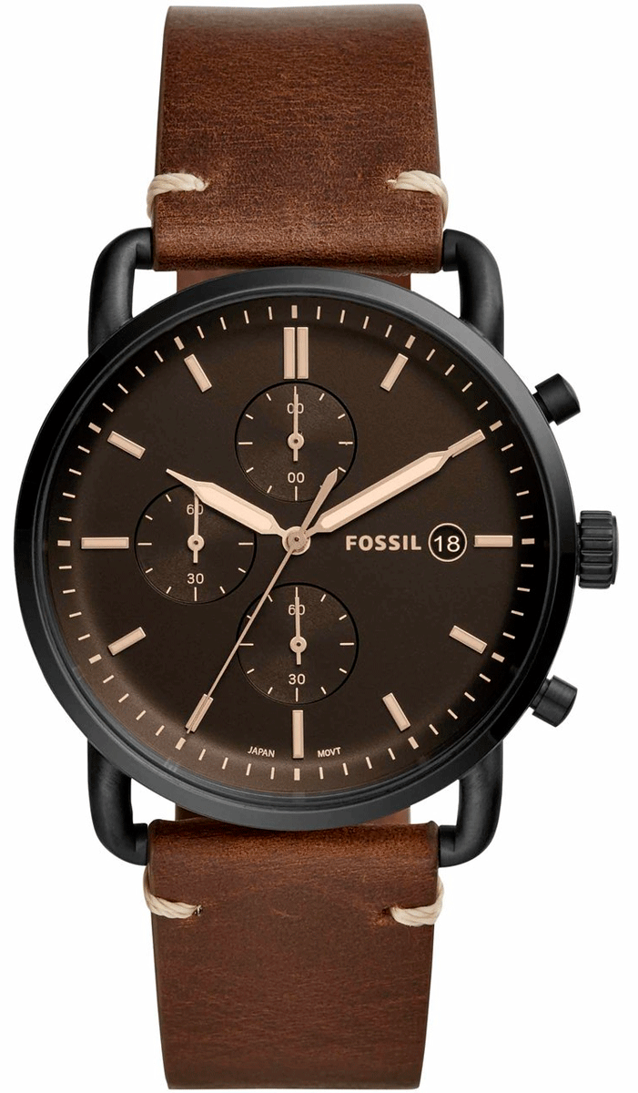 Fossil Commuter Chronograph Black Dial Brown Leather Strap Watch for Men - FS5403 Watches Fossil   