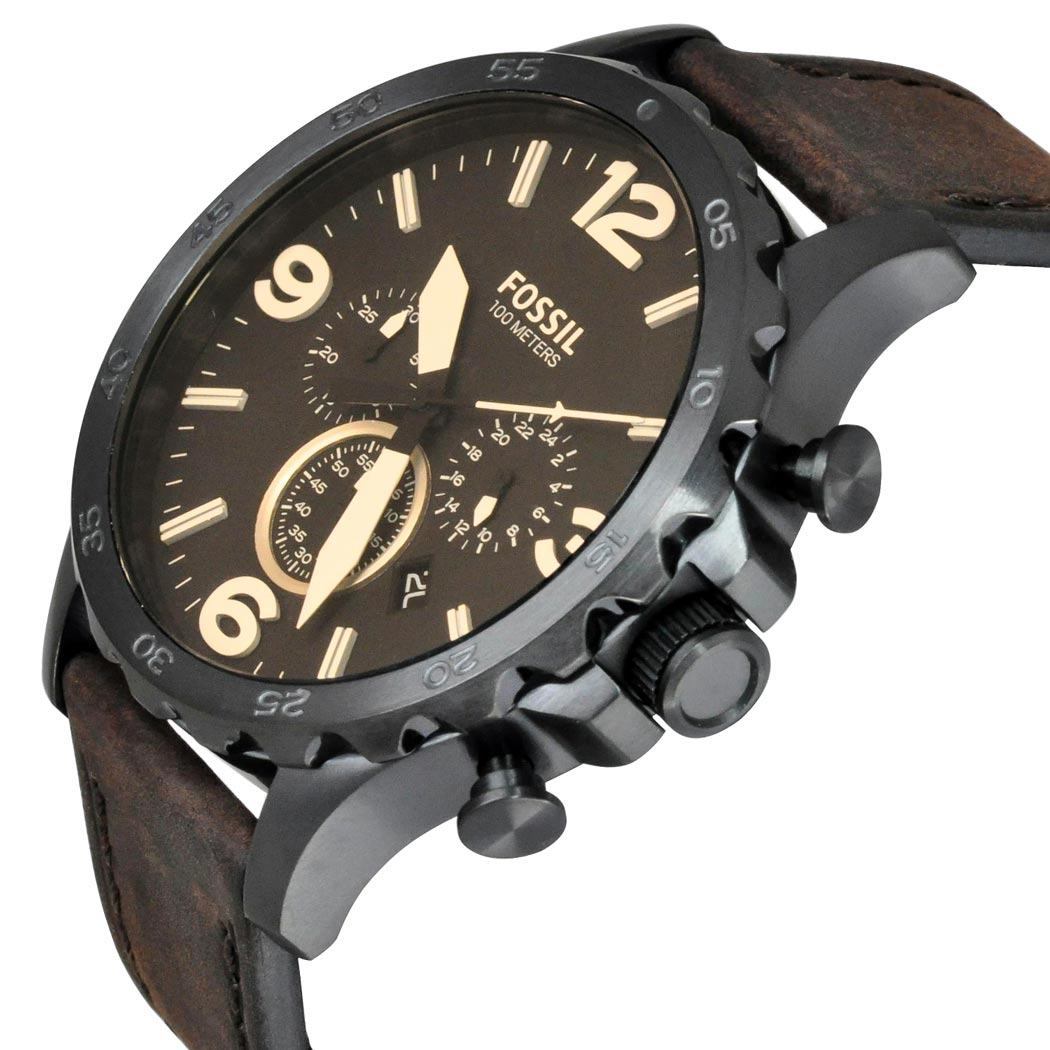 Fossil Nate Chronograph Brown Dial Brown Leather Strap Watch for Men - JR1487 Watches Fossil   