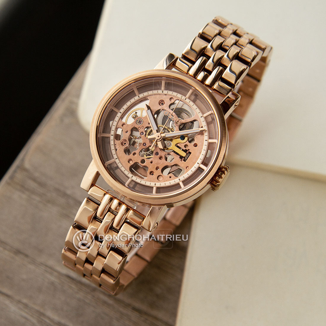 Fossil Boyfriend Automatic Skeleton Rose Gold Dial Rose Gold Steel Strap Watch for Women - ME3065 Watches Fossil   