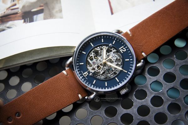 Fossil Commuter Automatic Skeleton Blue Dial Brown Leather Strap Watch for Men - ME3159 Watches Fossil   