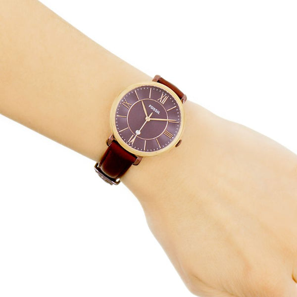 Fossil Jacqueline Burgundy Dial Burgundy Leather Strap Watch for Women  - ES4099 Watches Fossil   