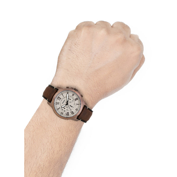 Fossil Grant Chronograph White Dial Brown Leather Strap Watch for Men - FS5344 Watches Fossil   