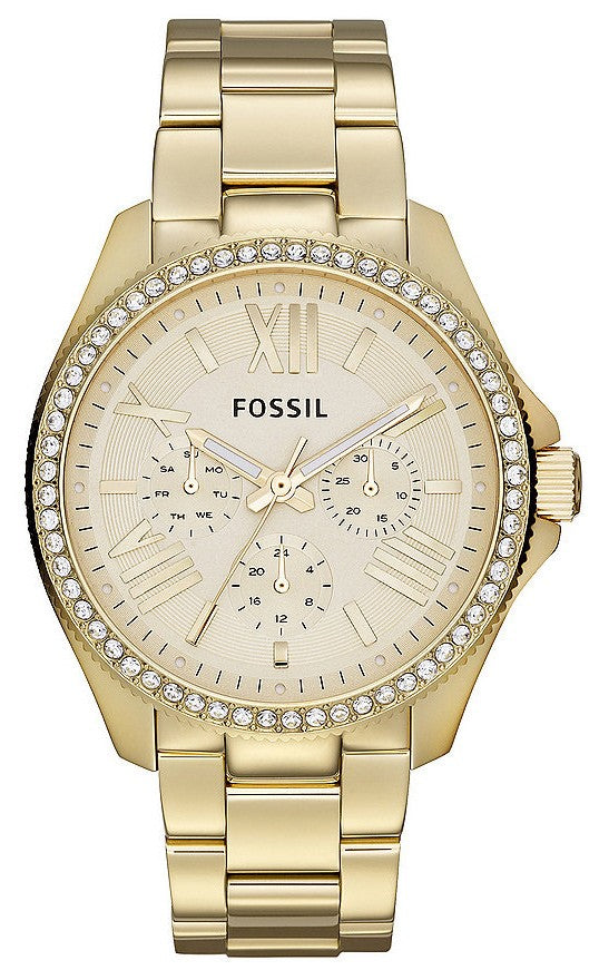 Fossil Cecile Chronograph Gold Dial Gold Steel Strap Watch for Women - AM4482 Watches Fossil   