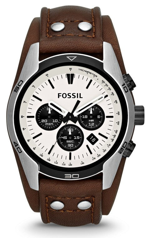 Fossil Coachman Chronograph White Dial Brown Leather Strap Watch for Men - CH2890 Watches Fossil   