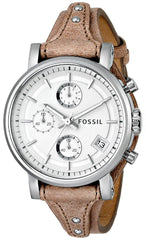 Fossil Boyfriend Chronograph White Dial Brown Leather Strap Watch for Women - ES3625 Watches Fossil   