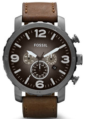 Fossil Nate Chronograph Grey Dial Brown Leather Strap Watch for Men - JR1424 Watches Fossil   