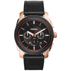 Fossil Machine Chronograph Black Dial Black Leather Strap Watch for Men - FS5120 Watches Fossil   