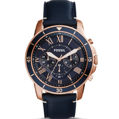 Fossil Grant Sport Chronograph Blue Dial Blue Leather Strap Watch for Men - FS5237 Watches Fossil   