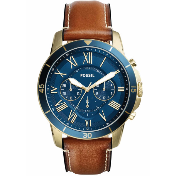 Fossil Grant Sport Chronograph Blue Dial Brown Leather Strap Watch for Men - FS5268 Watches Fossil   