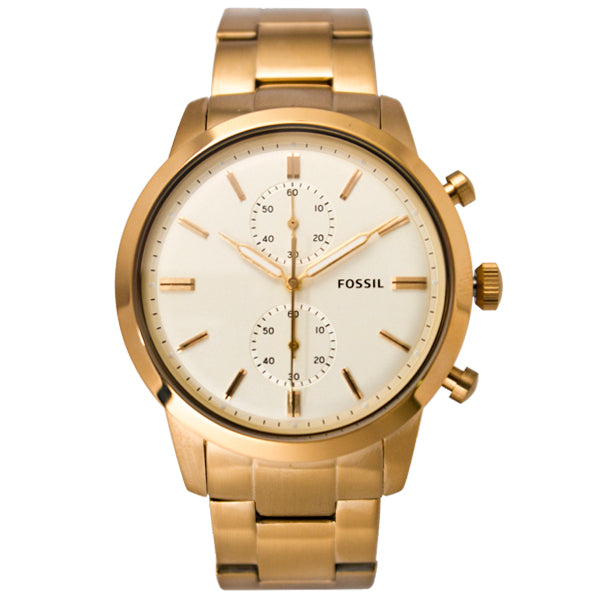 Fossil Townsman Chronograph White Dial Gold Steel Strap Watch for Men - FS5348 Watches Fossil   