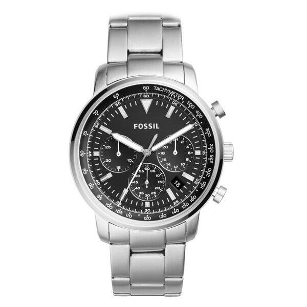 Fossil Goodwin Chronograph Black Dial Silver Steel Strap Watch for Men - FS5412 Watches Fossil   