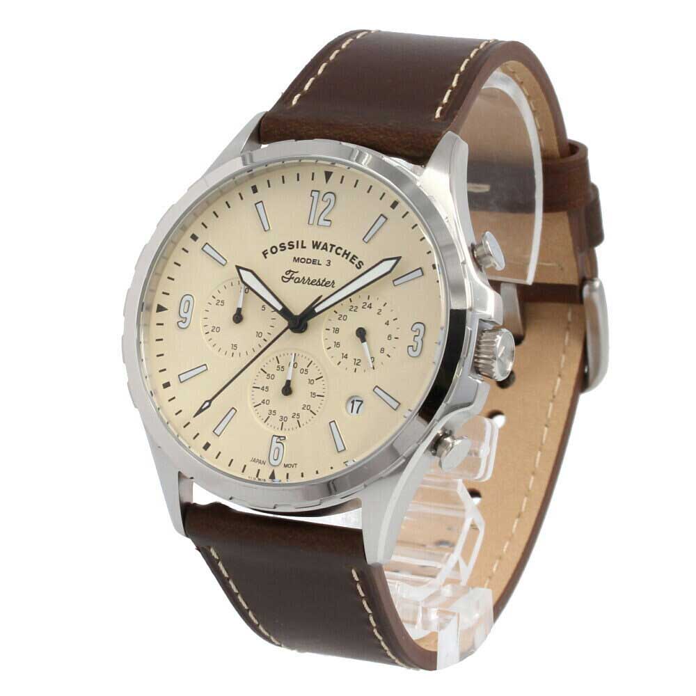 Fossil Forrester Chronograph Cream Dial Brown Leather Strap Watch for Men - FS5696 Watches Fossil   