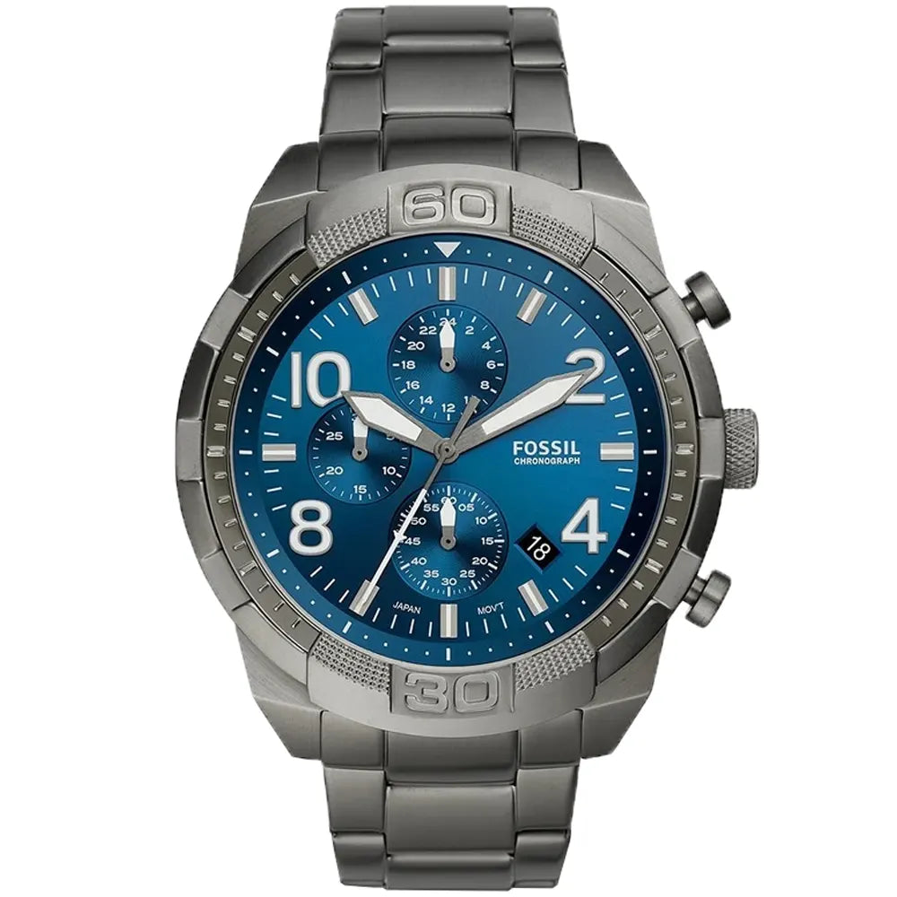 Fossil Bronson Chronograph Blue Dial Grey Steel Strap Watch for Men - FS5711 Watches Fossil   