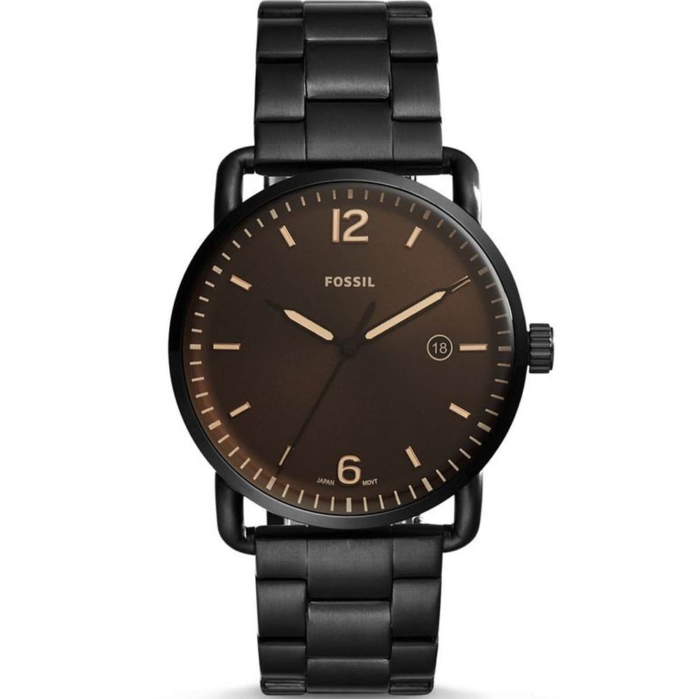 Fossil The Commuter Brown Dial Black Steel Strap Watch for Men - FS5277 Watches Fossil   