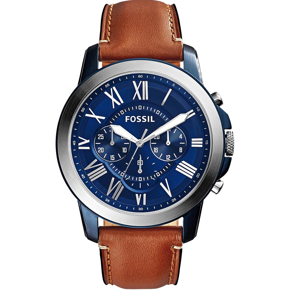 Fossil Grant Chronograph Blue Dial Brown Leather Strap Watch for Men - FS5151 Watches Fossil   