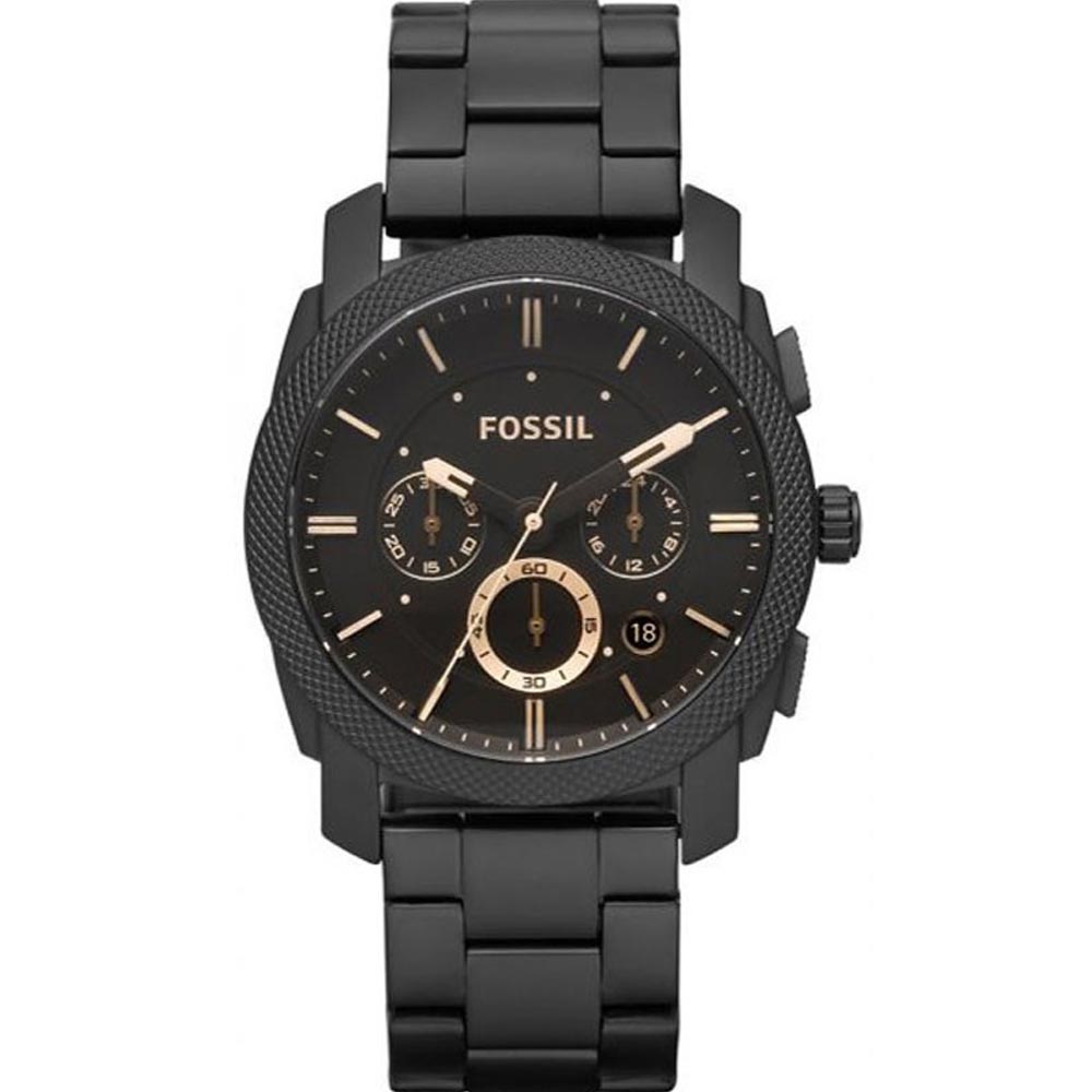 Fossil Machine Chronograph Black Dial Black Steel Strap Watch for Men - FS4682 Watches Fossil   