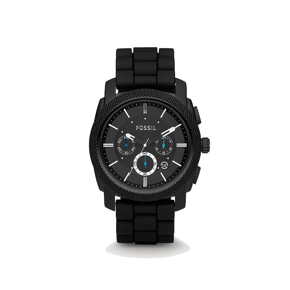 Fossil Machine Chronograph Black Dial Black Silicone Strap Watch for Men - FS4487 Watches Fossil   