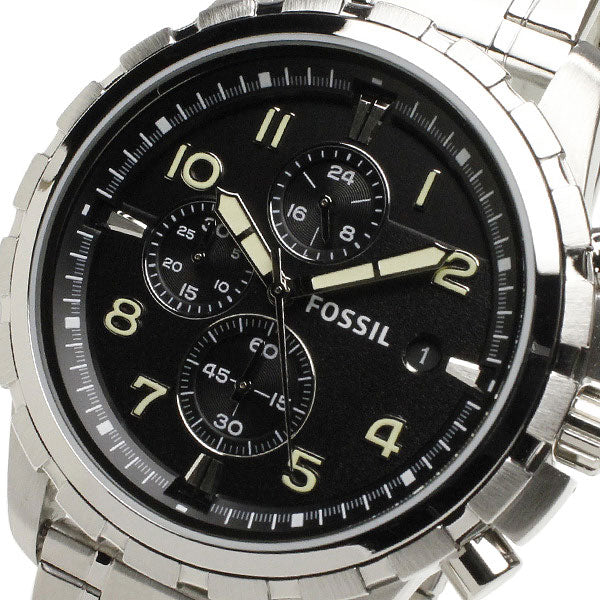 Fossil Dean Chronograph Black Dial Silver Steel Strap Watch for Men - FS4542 Watches Fossil   