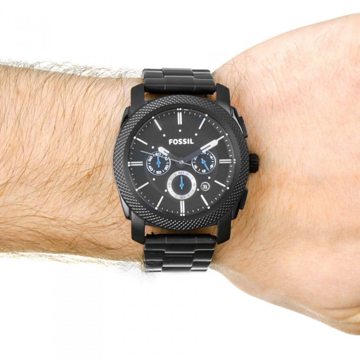 Fossil Machine Chronograph Black Dial Black Steel Strap Watch for Men - FS4552 Watches Fossil   