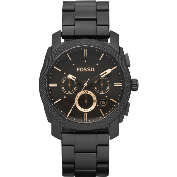 Fossil Machine Chronograph Black Dial Black Steel Strap Watch for Men - FS4682 Watches Fossil   