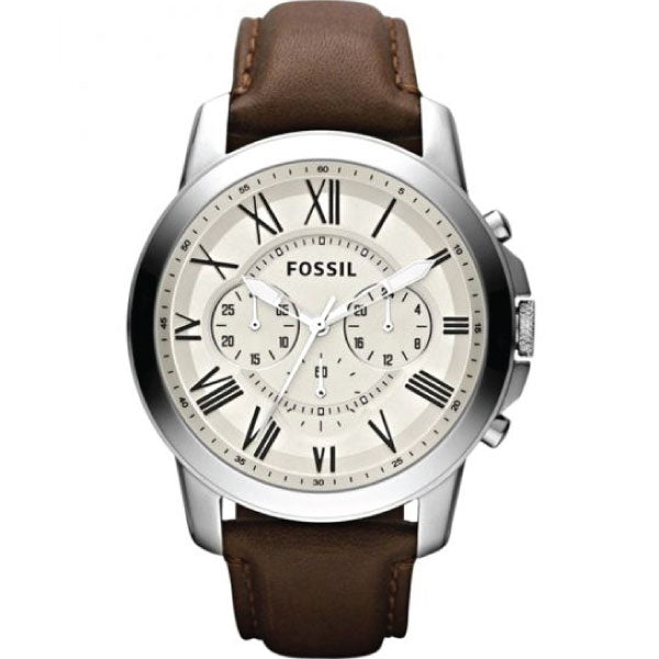 Fossil Grant Chronograph Beige Dial Brown Leather Strap Watch for Men - FS4735 Watches Fossil   