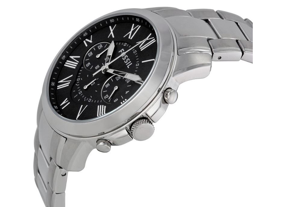 Fossil Grant Chronograph Black Dial Silver Steel Strap Watch for Men - FS4736 Watches Fossil   