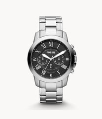 Fossil Grant Chronograph Black Dial Silver Steel Strap Watch for Men - FS4736 Watches Fossil   