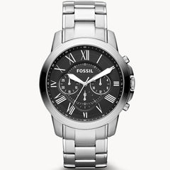 Fossil Grant Chronograph Black Dial Silver Steel Strap Watch for Men - FS4736 Watches Fossil   