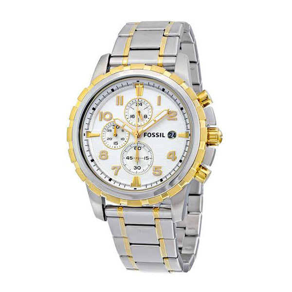 Fossil Dean Chronograph White Dial Silver Steel Strap Watch for Men - FS4795 Watches Fossil   