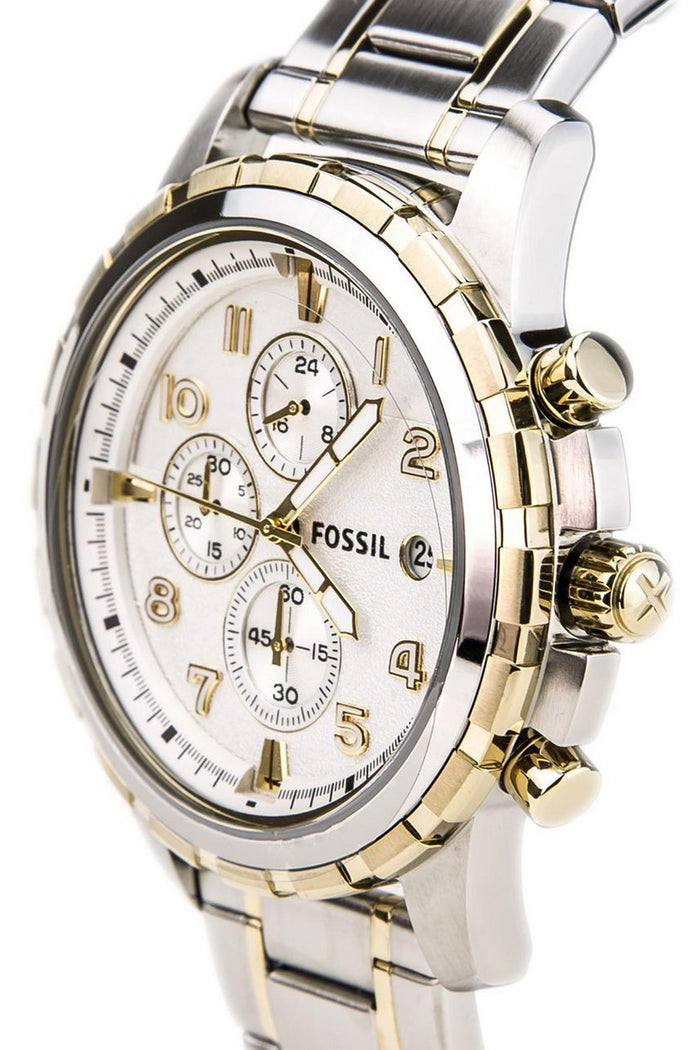 Fossil Dean Chronograph White Dial Silver Steel Strap Watch for Men - FS4795 Watches Fossil   