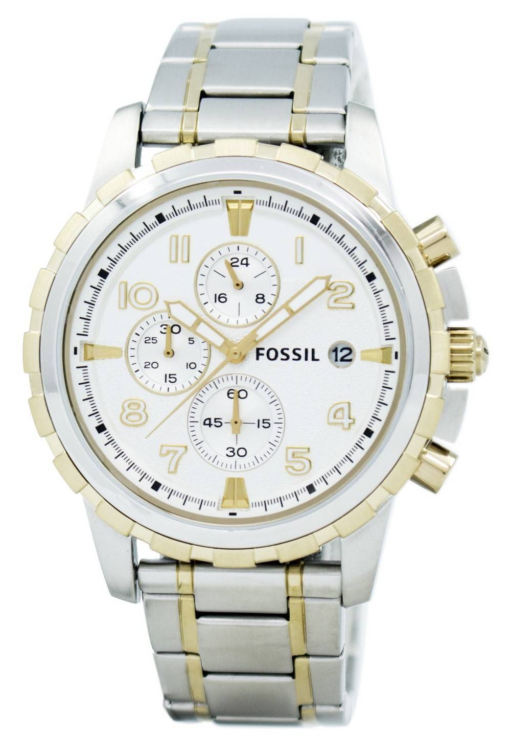 Fossil Dean Chronograph White Dial Silver Steel Strap Watch for Men - FS4795 Watches Fossil   