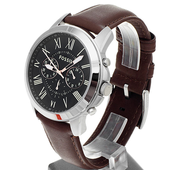 Fossil Grant Chronograph Black Dial Brown Leather Strap Watch for Men - FS4813 Watches Fossil   