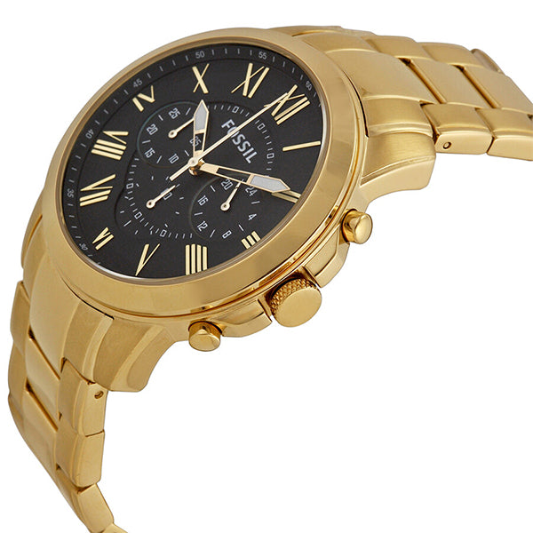 Fossil Grant Chronograph Black Dial Gold Steel Strap Watch for Men - FS4815 Watches Fossil   