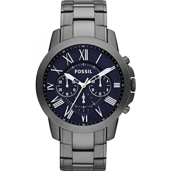 Fossil Grant Chronograph Blue Dial Grey Steel Strap Watch for Men - FS4831 Watches Fossil   