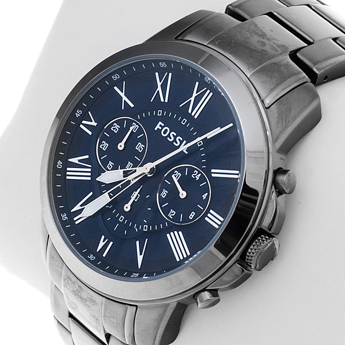 Fossil Grant Chronograph Blue Dial Grey Steel Strap Watch for Men - FS4831 Watches Fossil   