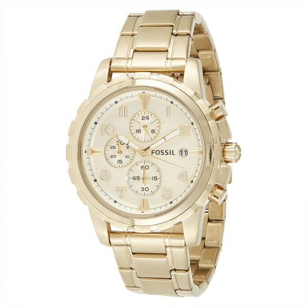 Fossil Dean Chronograph Champagne Dial Gold Steel Strap Watch for Men - FS4867 Watches Fossil   