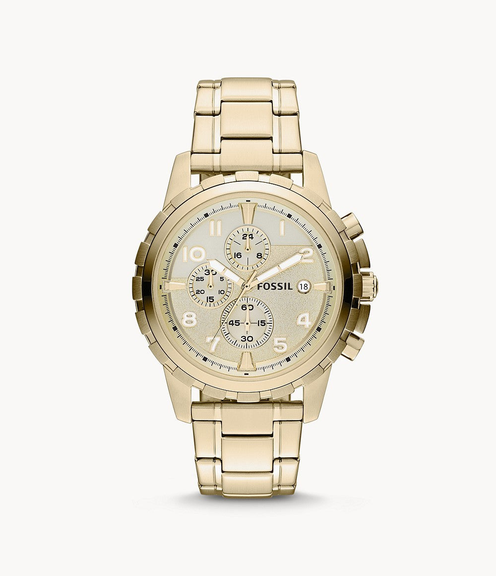 Fossil Dean Chronograph Champagne Dial Gold Steel Strap Watch for Men - FS4867 Watches Fossil   