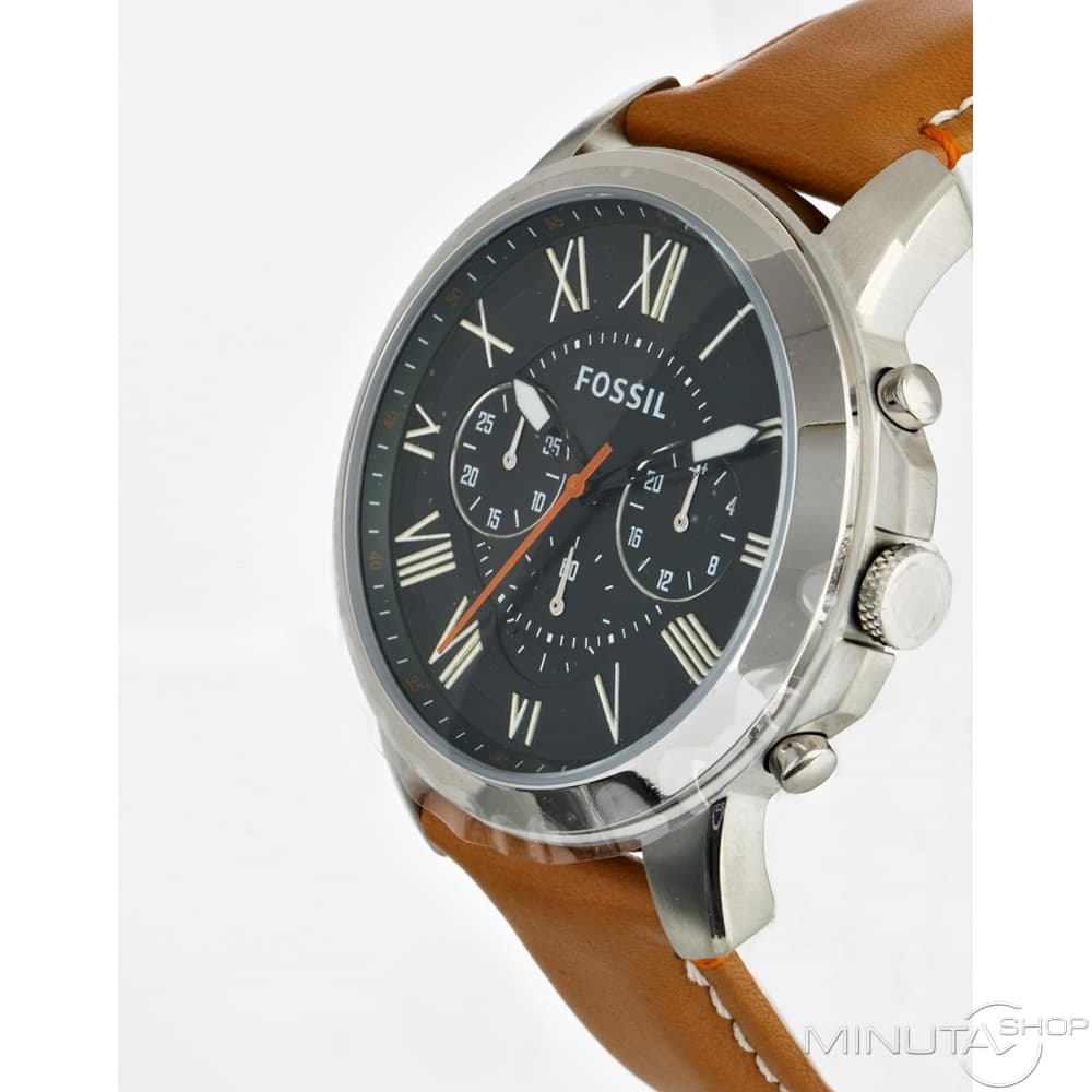 Fossil Grant Chronograph Green Dial Brown Leather Strap Watch for Men - FS4918 Watches Fossil   