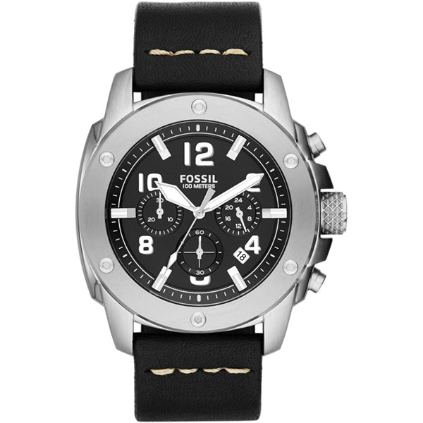 Fossil Modern Machine Chronograph Black Dial Black Leather Strap Watch for Men - FS4928 Watches Fossil   